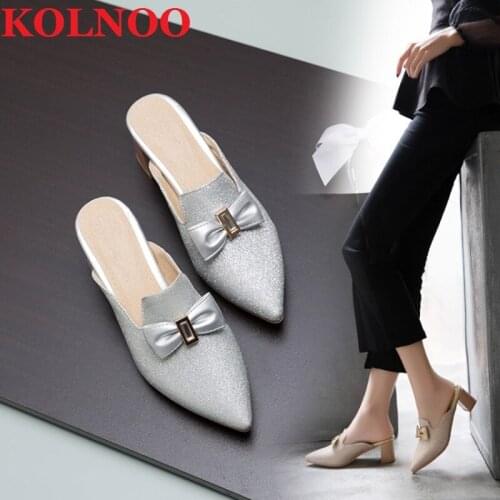 KOLNOO New Arrival Handmade Womens Thick Heels Slippers Butterfly-Knot Sexy Outdoor Summer Sandals Three-Colors Fashion Shoes