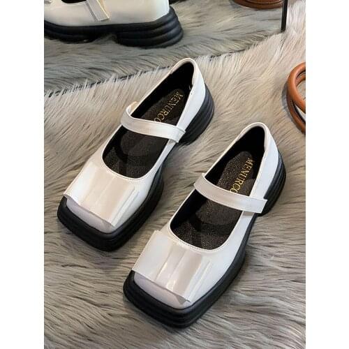 Womens Shoes Mary Jane 2021 New Autumn Bowknot Thick-soled Non-slip Fashion Square Toe Leather Shoes Shoes for Women
