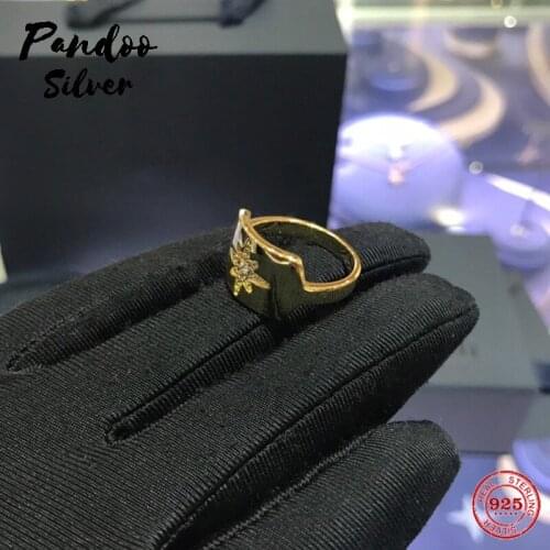 Fashion Charm Sterling Silver Original 1:1 Replica, Yellow Silver Paved Star Ring Luxury Jewelry Gift For Female