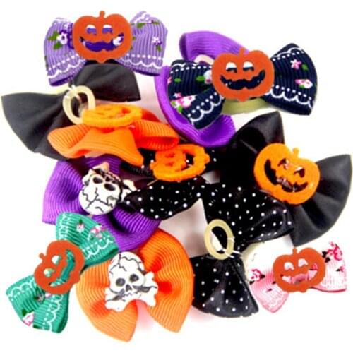 100Pcs Pet Hair Pet Supplies Halloween Pet Hair Accessories Pumpkin Skull Pet Dog Hair Bows