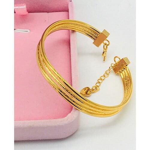 4-Layer Womens Cuff Bangle Yellow Gold Filled Fashion Bracelet Solid Jewelry Gift