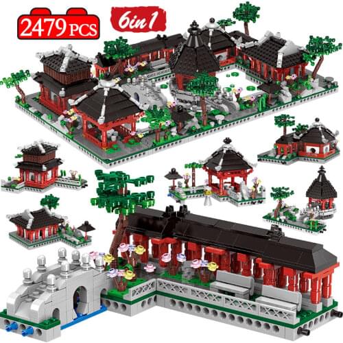 6 in 1 City Garden Creative Street View Model Building Blocks House Architecture MOC Bricks Education Toys for Kids Gift