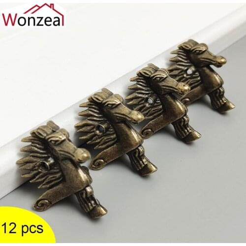 Wonzeal Antique Horse Head Box Wood Case Decorative Feet Leg Corner Protector Furniture Alloy Jewelry Gift Brackets Bottom Foot