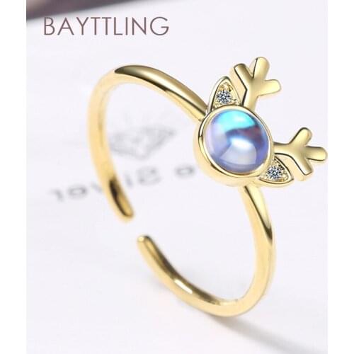 BAYTTLING 925 Sterling Silver Antler Zircon Gold/silver Open Ring For Women Fashion Jewelry Wedding Gifts