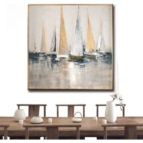 Cheaper Abstract Canvas Painting Sailboat The Sea Handmade Picture Wall Decor for Living Room Indoor Home Decoration No Framed
