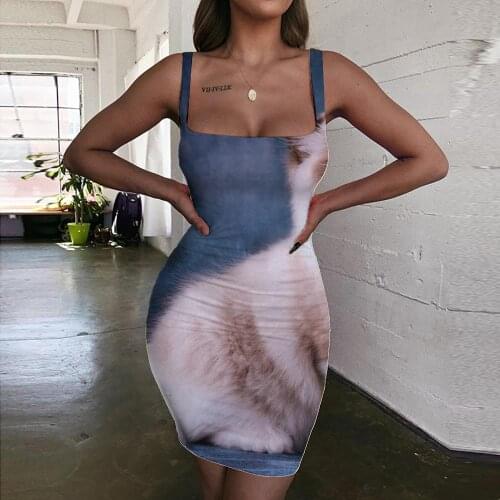 Giyu Brand Animal Dresses Women Cat 3d Print Lovely Bodycon Dress Novelty Halter Sleeveless Womens Clothing Plus Size Short