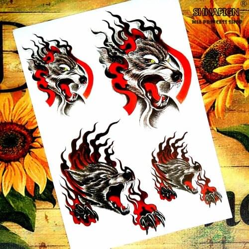 Black wolf head Temporary Tattoo Body Art Flash Tattoo Stickers 12*20cm Waterproof Henna Tatoo Styling Home Decor Wall Sticker