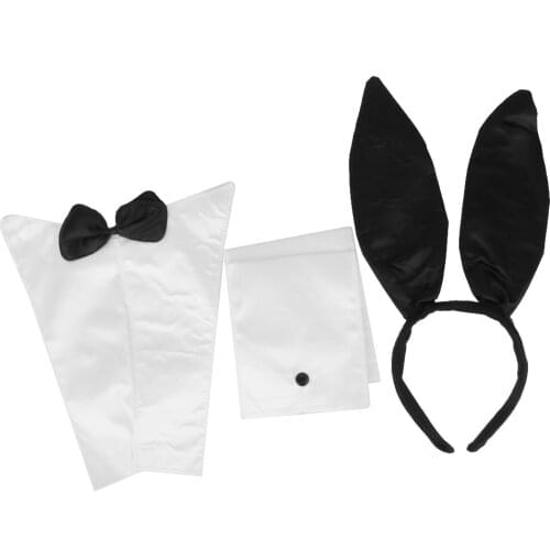 Black & White Bunny Set Sexy Costume Hen party Bunny Ears Headband Collar and Cuffs