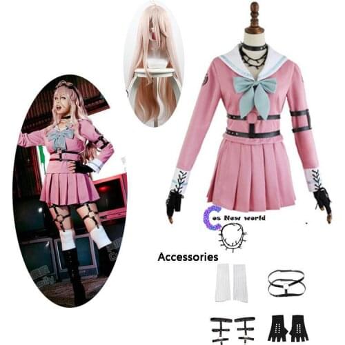 Danganronpa V3 Killing Harmony Iruma Miu Cosplay Costume Props Anime Game Woman Girls party dress School Uniform outfit and wig