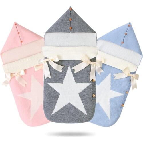 Baby Sleeping Bag Envelope For Discharge Winter Newborns Stroller Sleep Sack Five Star Knitted Infantil Bebes Envelopes 0-6Month
