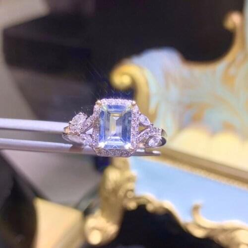 Hot sale style natural aquamarine ring 925 silver womens ring luxury atmosphere fashion trend