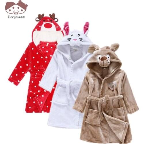 Girls Bath Robe Fashion Dressing Gown Children Bathrobes Sleeping Dress Animal Head Flannel Material Kids Long Sleeve Clothes