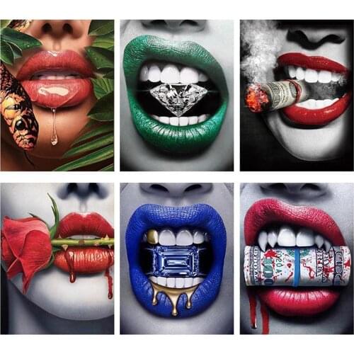 Canvas Size 5D DIY Lips Diamond Painting Cross Stitch Full Square Round Drill Embroidery Colorful Handmade Home Room Wall Decor