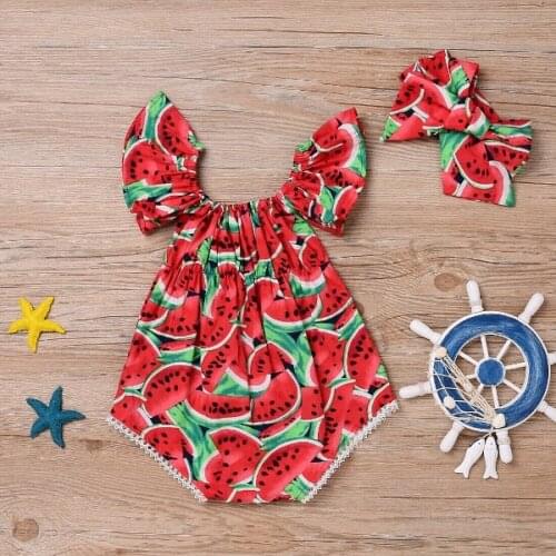 2PCS Newborn Baby Girl Watermelon Summer Cute Bodysuit Jumpsuit Outfit watermelon print bodysuits summer suit 0-24 months