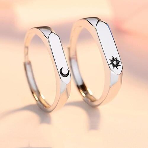 1 Pair Sun Moon Lovers Rings Set Couple Promise Wedding Bands Men Women Jewelry Valentines Day Gifts