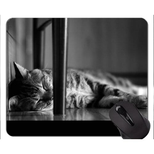 Mouse Pad with Stitched Edge,Animal cat black and white Home Office Computer Accessories Mousepads