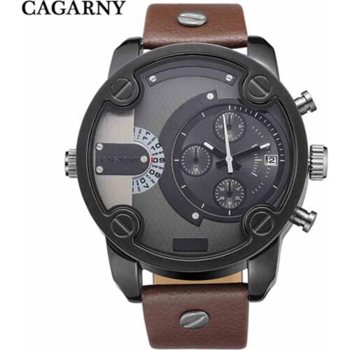 CAGARNY Quartz Watch Men Brand Design Leather Strap Military Watches Large Size Bracelet Watchband Men Wristwatches Male Gift