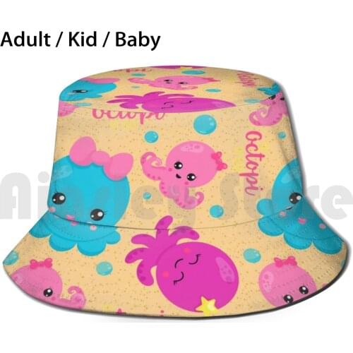 Kawaii Octopus Pink & Blue Sun Hat Foldable UV Protection Octopus Octopi Pink Blue Tentacles Bows Kawaii Cute Animal