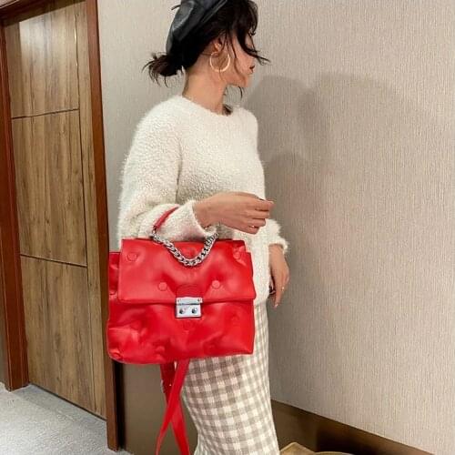 Fashion Women Chain Shoulder Crossbody Bag Pu Tote Bags Womens Large Capacity Handbags Luxury Brand Space Cotton Top-Handle Bag