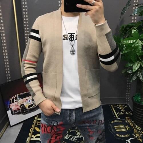 Mens sweater slim striped jacket 2020 autumn and winter large size sweater casual cardigan