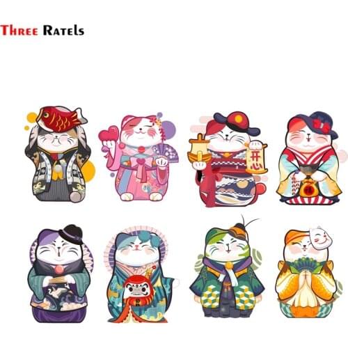 Three Ratels FTC-673# Lovely Cute Smile Neko Cat Kitty Car Sticker On Motorcycle Covers DIY Vinyl Decal Bomb Styling