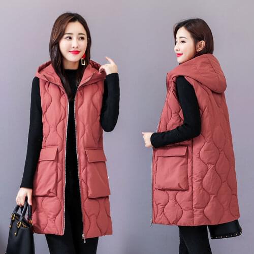 2021 New Spring And Autumn Cotton Vest Womens Mid-Length Large size thick waistcoat womens sleeveless jacket