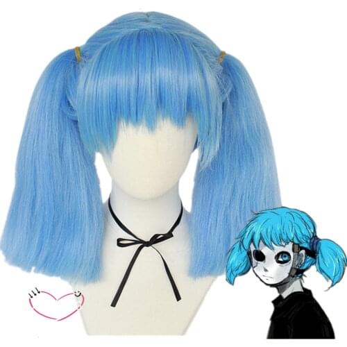 Hot Game Sally Face Ponytails Wig Cosplay Costume Heat Resistant Synthetic Hair Sallyface Blue Short Wigs Halloween Unisex
