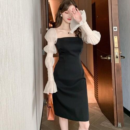 New arrival fashion korean party night club dress women elegant temperament OL sexy vintage black simple slim pencil dress