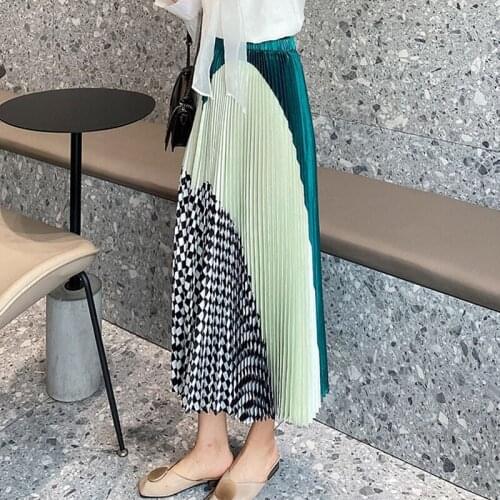 Miyake pleated casual high waist skirt 2021 spring and summer new niche folda print light mature elegant long skirt for woman
