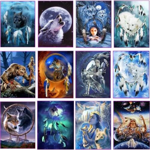 Full square/round 5d diy diamond painting, Moon Wolf ,handwork Diamond embroidery Rhinestone Home Decoration LWC