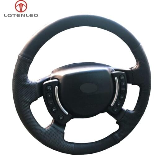 LQTENLEO Black Genuine Leather Hand Sew Car Steering Wheel Cover For Land Rover Range Rover 2003-2012