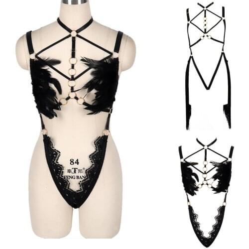 Sexy tassel sling bra stretch bra feather show clothes underwear cosplay bondage underwear set