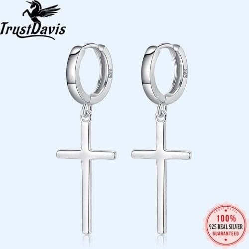 TrustDavis Real 925 Sterling Silver Fashion Personality Cross Hoop Earring For Women Wedding Party Fine S925 Jewelry H070
