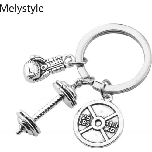 Strength Sports Barbell-Dumbbell Charm Weight-Fitness Weightlifting-Gym Crossfit Keyring Keychain Gifts for Man Boxing-Glove