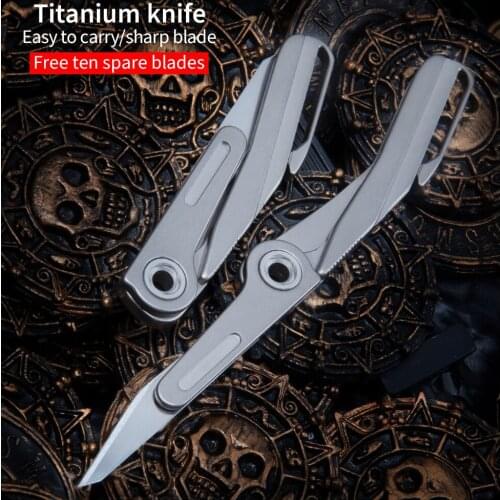 Titanium alloy folding knife pocket clip knife keychain easy to carry EDC outdoor self-defense knife