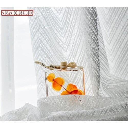 Modern Geometric White Sheer Curtains for Living Room Waves Window Tulle Curtain Bedroom Voile Tassels Pompom Blind Custom Panel