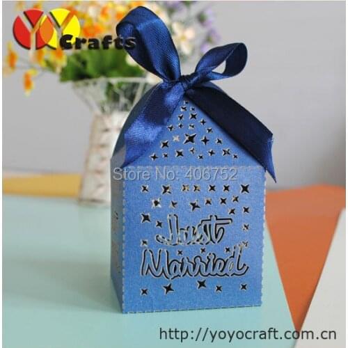 Just Married wedding favor gift boxes hot sale laser cut wedding candy box wholesale 50pcs
