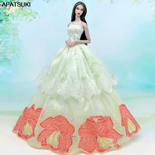 Light Yellow Lace Flower Multi-layer Wedding Dress For Barbie Doll Clothes Outfits Party Gown For 1/6 BJD Dolls Accessories Toys