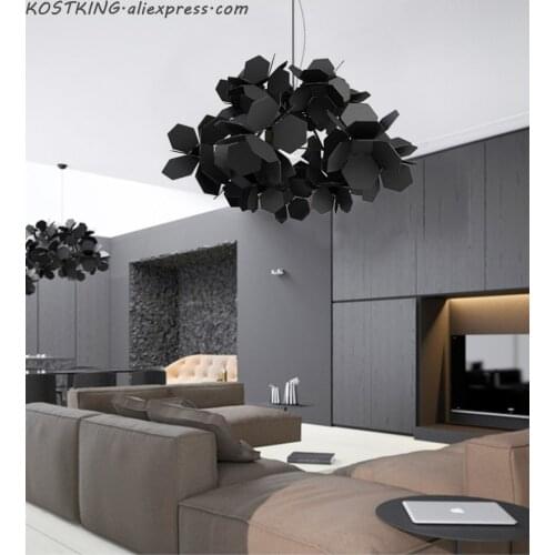 Novel LED Chandelier Modern Nordic Bar Iron hanging lights / White / Black Simple Dining Room Living Room chandelier ceiling