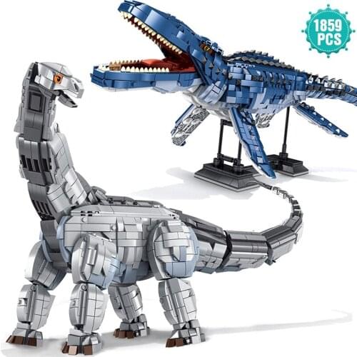 Technical Ideas Dinosaur Animal Building Blocks Jurassic Mosasaur Brontosaurus Bricks Assembly Toys Gift For Children Boys