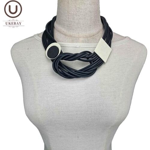 UKEBAY New Choker Necklaces Wood Accessories Rubber Jewelry Women Short Sweater Chain Festival Party Gift Ethnic Necklace Choker
