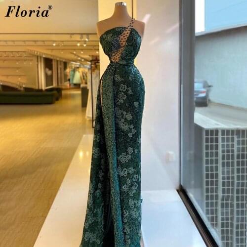 Vintage Green Pearls Celebrity Dresses For Women Party Arabic Lace Evening Dresses Gorgeous Pageant Gowns Vestidos Formales