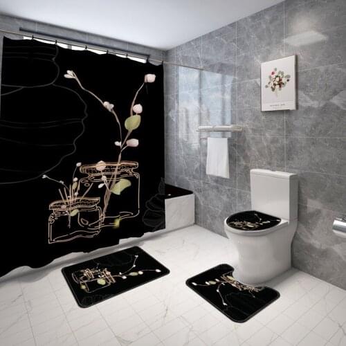 Vase Printing Creative Shower Curtain Waterproof Bathroom Curtains Three Mats Set For Washroom Home Deco Bathroom Blinds
