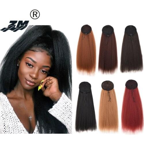 ZM 26" Afro Kinky Straight Ponytail Hairpiece Yaki Drawstring Pony Tails Hair Extensions For Black Women High Temperature Fiber