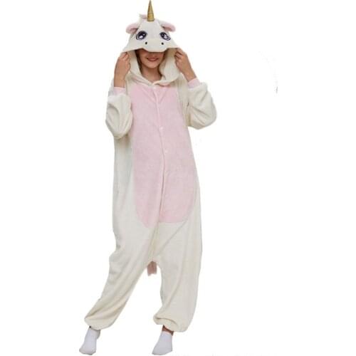 Golden Unicorn women pajama suit Adult Animal kigurumis Night Sleepwear winter Warm Homewear onepiece Party Cosplay Costume