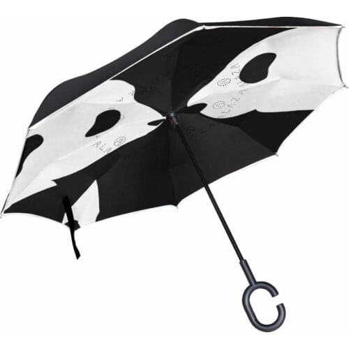 Lovely Panda Umbrella Double Layer Car Reverse Umbrellas With Pothook Windproof Rain Protection Inverted Umbrella