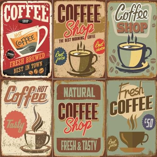 1pcs Vintage Poster Coffee Menu Retro Metal Tin Signs Plaque Decor Kitchen Restaurant Bar Cafe Wall Art Plate Print Posters
