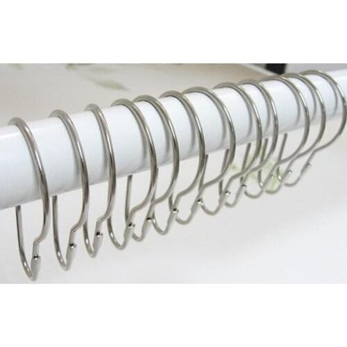 1000pcs New Stainless steel Chrome Plated Shower Bath Bathroom Curtain Rings Clip Easy Glide Hooks fang