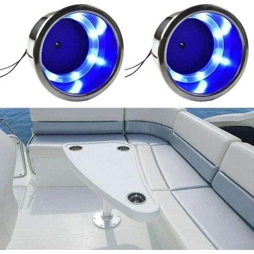 2Pcs Cup Drink Holder 12V LED Built-in Stainless Steel Cup Drink Holder for Marine Yacht/RV