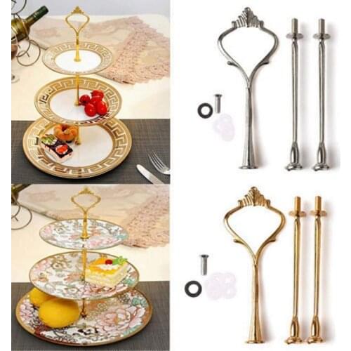 3 Tier Shape Handle Fitting Metal Dessert Cake Plate Stand Crown Wedding Birthday Party Decoration Kitchen Dining Tableware Tool
